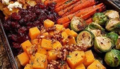 Caramelized Butternut Squash, Carrots, Brussels Sprouts & Sweet Potato with Feta, Walnuts