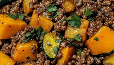 GROUND BEEF SKILLET WITH SWEET POTATOES & ZUCCHINI